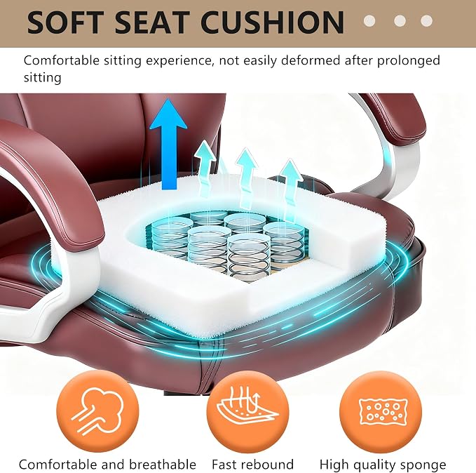 FDW Office Chair Computer High Back Adjustable Ergonomic Desk Chair Executive PU Leather Swivel Task Chair with Armrests Lumbar Support (Dark Brown)