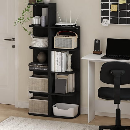 Furinno PASIR Book Shelf, 5-Tier Corner Bookshelf with Open Shelf, Standing Bookcase, 9.3 x 12 x 51.7, for Organization and Storage, for Living Room, Bedroom, Home Office, Blackwood