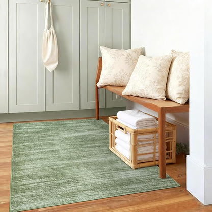 BILEEHOME Hunter Green Modern Rug for Bedroom Non Slip Washable 3 x 5 Area Rug for Kitchen Entryway Minimalist Abstract Style Low Pile Floor Carpet Olive Green 3x5