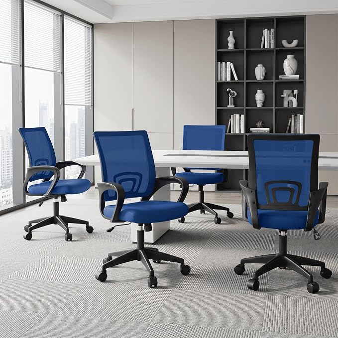 Magshion Ergonomic Office Chair 10 Pack, Mid-Back Mesh Desk Chair, Adjustable Swivel Computer Chair with Lumbar Support & Breathable Backrest for Gaming, Work, Study, 300 Lbs Capacity, Navy Blue
