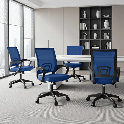 Magshion Ergonomic Office Chair 10 Pack, Mid-Back Mesh Desk Chair, Adjustable Swivel Computer Chair with Lumbar Support & Breathable Backrest for Gaming, Work, Study, 300 Lbs Capacity, Navy Blue