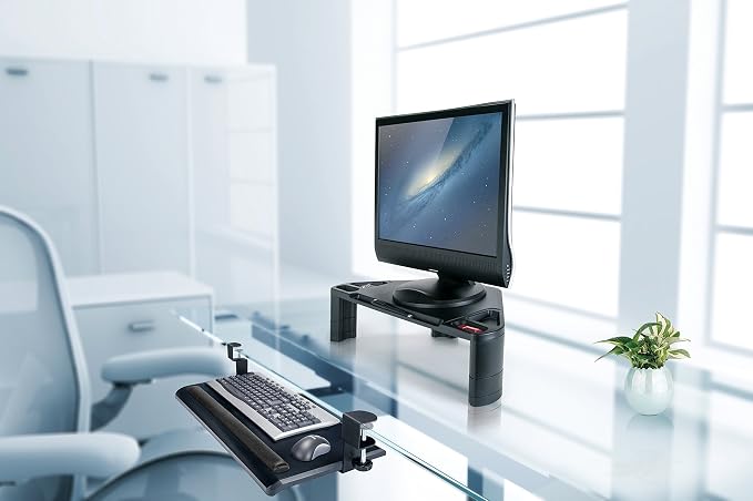 Aidata KB-1021 Extra-Wide Desk Clamp Keyboard Tray, Black, with Gel Wrist Pad, Smooth Movement of Sliding Rail Design