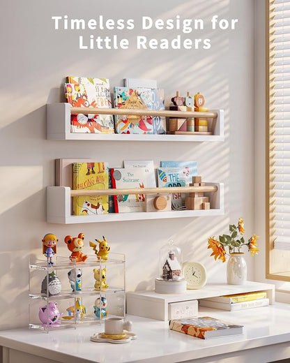Seocry Nursery Book Shelves, 4 Pack, Wall Book Shelves for Kids Room, Baby, Toddler, Nursery Decor (White Wood, 23.1 Inches)