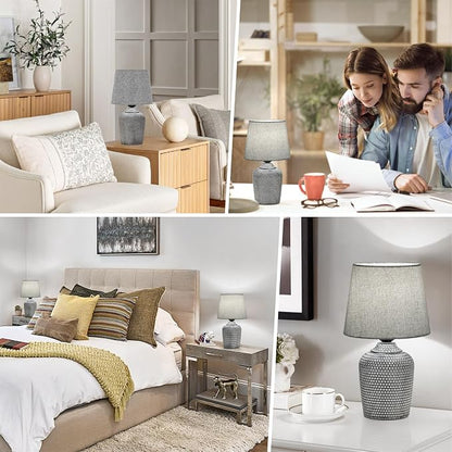 Sucolite 11.8'' Small Table Lamps Set of 2, Bedside Nightstand Lamps for Bedroom Kid’s Room, Cute Desk Lamps with Studded Texture Base for Reading Nursery Living Room Office, Grey