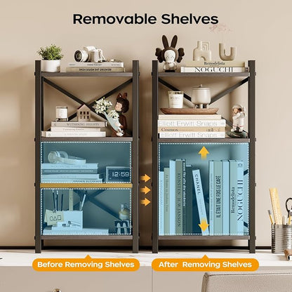 2-Pack Desktop Bookshelf, 4-Tier Stackable Narrow Bookcase, Adjustable Industrial Desk Organizer & Hutch - Rustic Brown Wood Desktop Book Organizer for Living Room, Bedroom & Home Office