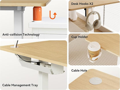 WALKINGDESK 63X55 Inches Reversible L Shaped Standing Desk Height Adjustable with Cup Holder, Electric Corner Computer Desk, Sit Stand up Home Office Desk, Ergonomic Gaming Desk, Oak