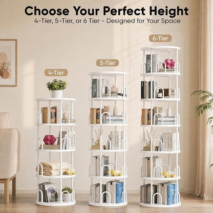 4 Tier White Rotating Kids Bookshelf Tower, Small Narrow Corner Book Shelf For Childrens, Toddler, Nursery Bookcase For Toy, Dispaly white shelves For Bedroom Living Room Office Kitchen Shelf Tower