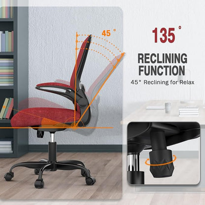 Mimoglad Office Chair, Ergonomic Desk Chair with Adjustable Lumbar Support, High Back Mesh Computer Chair with Flip-up Armrests-Task Chairs, Executive Chair for Home Office
