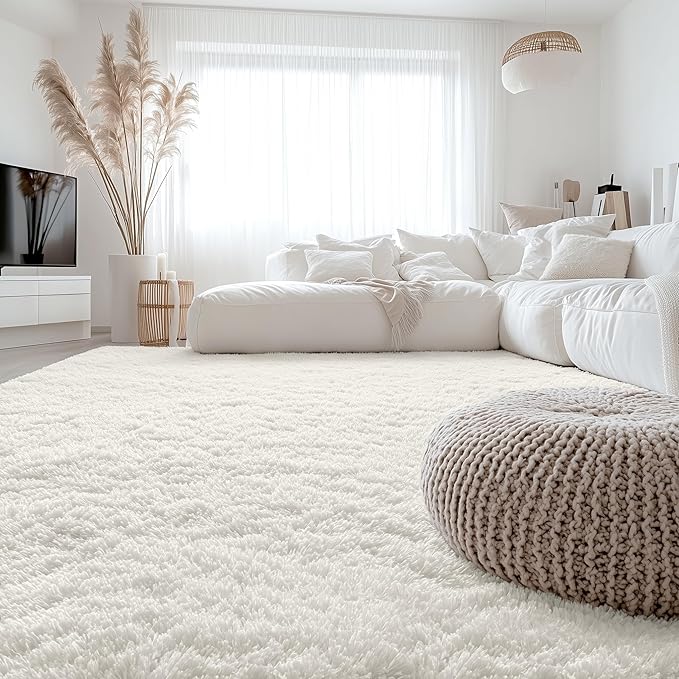 OLANLY 10x12 Machine Washable Large Area Rugs for Living Room, Bedroom, Soft Fluffy Shaggy Bedside Rug, Indoor Floor Carpet for Kids Girls and Boys, Dorms, Nursery, Home Decor Aesthetic, Ivory