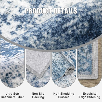 2.6'x8' Runner Rug Washable Rug;Modern Abstract Soft Thin Runner Rug Blue