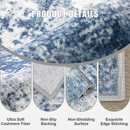 8x10 Area Rug Living Room Rug: Washable Modern Abstract Soft Thin Rug Indoor Floor No Slip Stain Resistant Carpet for Bedroom Dining Room Farmhouse Nursery Home Office - Blue