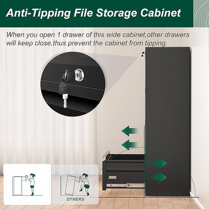Superday Filing Cabinet Lateral File Cabinet 4 Drawer, Filing Cabinets with Lock, Locking Metal File Cabinets for Home OfficeLegal/Letter/A4/F4(Black)