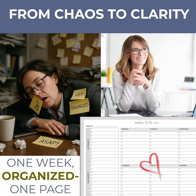 Life Charge Weekly Planner Notepad for Work & Home, Weekly To Do List Pad with Daily Checklist, Priority & Notes, 60 Pages, 8.5 x 11 Letter, Landscape