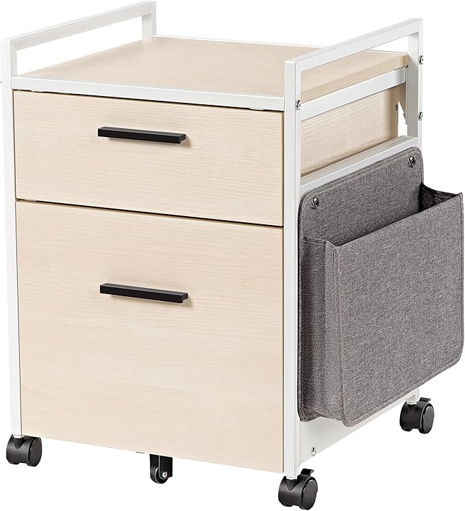EUREKA ERGONOMIC 2 Drawer Mobile File Cabinet with Wheels, Solid Wood Rolling Storage Cabinet for Home Office, Space-Saving Under Desk Organization with Printer Stand,White