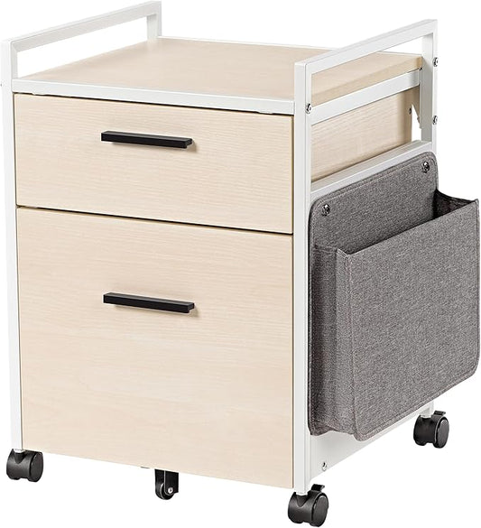 EUREKA ERGONOMIC 2 Drawer Mobile File Cabinet with Wheels, Solid Wood Rolling Storage Cabinet for Home Office, Space-Saving Under Desk Organization with Printer Stand,White