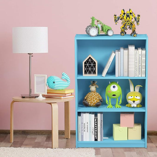 Furinno JAYA Book Shelf, 3-Tier Bookshelf, Bookcase with Adjustable Shelves, 9.5 x 24.5 x 40.3, for Organization and Storage, for Living Room, Bedroom, Home Office, Light Blue