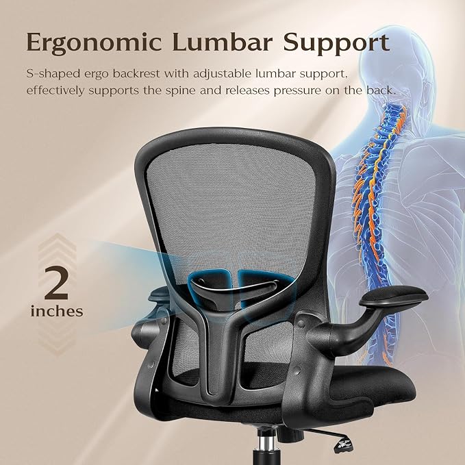FelixKing Office Desk Chairs, Ergonomic PC Desk Chair with Wheels, Adjustable Lumbar Support and Height, Swivel Computer Chair with Flip-up Armrests, Ergo Mesh Backrest for Working (Black, Pack of 8)