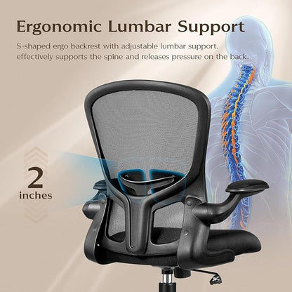 FelixKing Office Desk Chairs, Ergonomic PC Desk Chair with Wheels, Adjustable Lumbar Support and Height, Swivel Computer Chair with Flip-up Armrests, Ergo Mesh Backrest for Working (Black, Pack of 8)