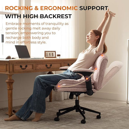 Dowinx Criss Cross Chair with Adjustable Flip-up Arms and Wheels, Comfort Ergonomic Office Desk Armchair with 3 Layer Cushions, Wide Seat Vanity Chair for Home Office, Living Room, Bedroom, Pink
