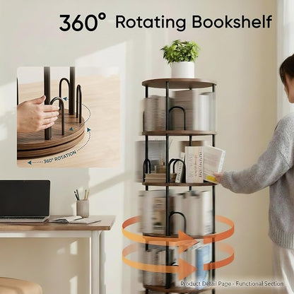 4 Tier Rotating Bookshelf Tower for Kids, Small Narrow Corner Book Shelf for Childrens, Toddler, Nursery Bookcase for Toy, Lego Dispaly Shelf for Bedroom Living Room Office Kitchen Shelf Tower