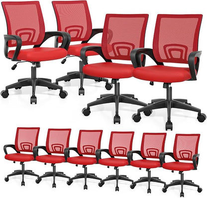 Magshion Ergonomic Office Chair 10 Pack, Mid-Back Mesh Desk Chair, Adjustable Swivel Computer Chair with Lumbar Support & Breathable Backrest for Gaming, Work, Study, 300 Lbs Capacity, Red