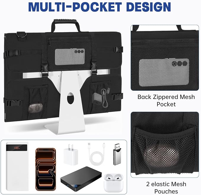 Monitor Carrying Case, Travel Case for 24'' LCD Screens and Monitors Protective Bag Monitor Dust Cover with Carry Handle & Adjustable Shoulder Strap Compatible with Desktop Computer and Accessories