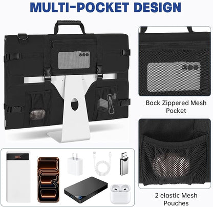 Monitor Carrying Case, Travel Case for 24'' LCD Screens and Monitors Protective Bag Monitor Dust Cover with Carry Handle & Adjustable Shoulder Strap Compatible with Desktop Computer and Accessories
