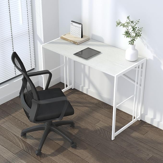 Lutown-Teen Folding Desk 40 inch Writing Gaming Computer Camping Table, No Assembly Required Home Office Desk, White
