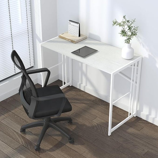 Lutown-Teen Folding Desk 40 inch Writing Gaming Computer Camping Table, No Assembly Required Home Office Desk, White