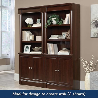 Sauder Palladia Book Shelf, Bookshelf with Storage, Library Bookcase with Doors and Adjustable Shelves, in Select Cherry finish