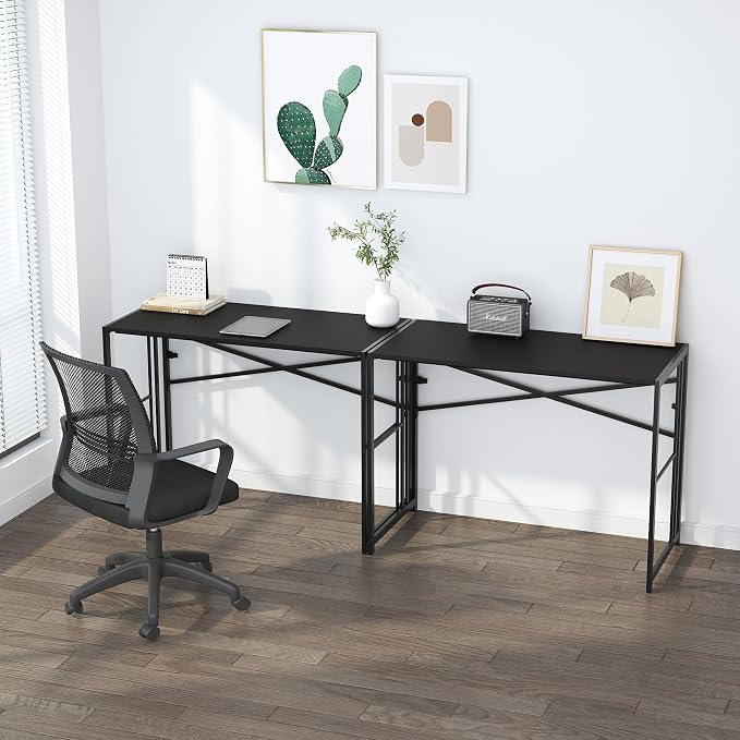 Lutown-Teen Folding Desk 40 inch Writing Gaming Computer Camping Desk, No Assembly Required Home Office Table, Black