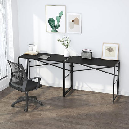 Lutown-Teen Narrow Folding Computer Desk 35 inch, Writing Gaming Computer Desk for Small Spaces, No Assembly Required Small Office Table, Black