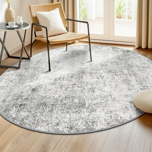 RELEANY Washable Area Rugs 6ft Non-Slip Modern Abstract Soft for Living Room Entryway Bedroom Kitchen, Print Pattern, Gray White Grey