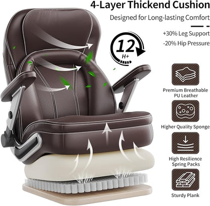 Big and Tall Office Chair, Heavy Duty Desk Chair with 5D Arms, Adjustable Lumbar Support & Height, Tilt Function, PU Leather High Back Ergonomic Executive Computer Chair