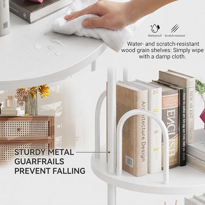 4 Tier White Rotating Kids Bookshelf Tower, Small Narrow Corner Book Shelf For Childrens, Toddler, Nursery Bookcase For Toy, Dispaly white shelves For Bedroom Living Room Office Kitchen Shelf Tower