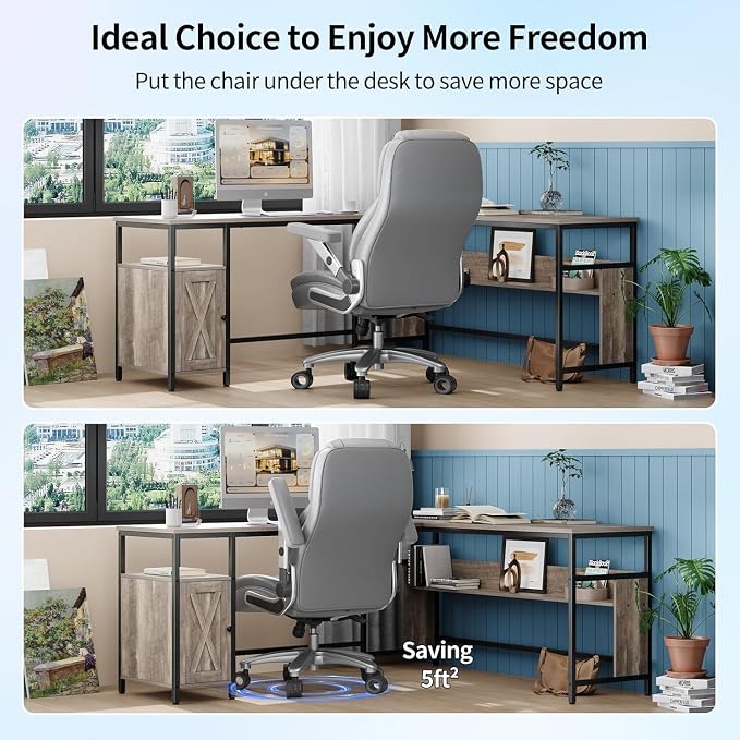 Big and Tall Office Chair with 5D Arms, Fabric & PU Leather Heavy Duty Desk Chair, Adjustable Lumbar Support & Height, Tilt Function, High Back Ergonomic Executive Computer Chair