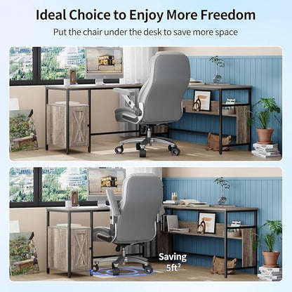 Big and Tall Office Chair with 5D Arms, Fabric & PU Leather Heavy Duty Desk Chair, Adjustable Lumbar Support & Height, Tilt Function, High Back Ergonomic Executive Computer Chair