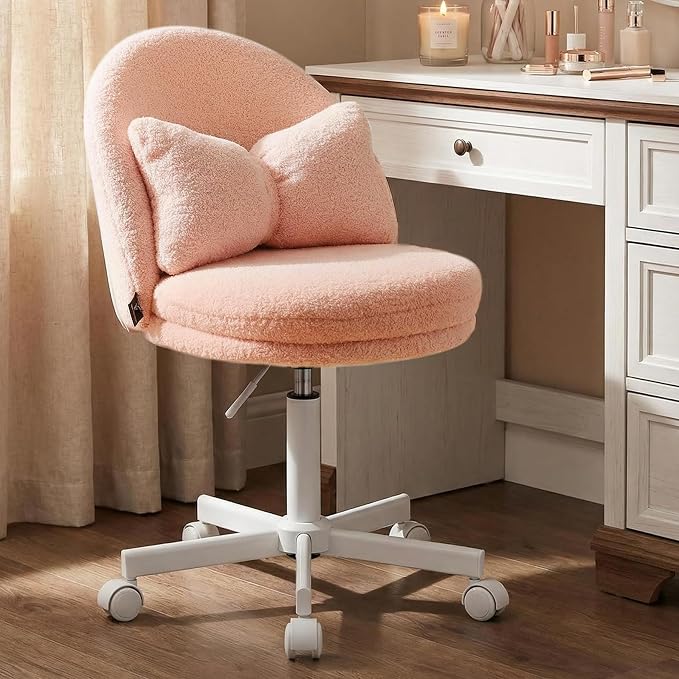 COMHOMA Vanity Chair with Teddy Velvet, Small Tall Armless Chair with Back, Cute Candy Chair for Girls Gift Living Room/Makeup Room/Bedroom/Kitchen (Height Use: Adjustable from Desk to Bar Height)