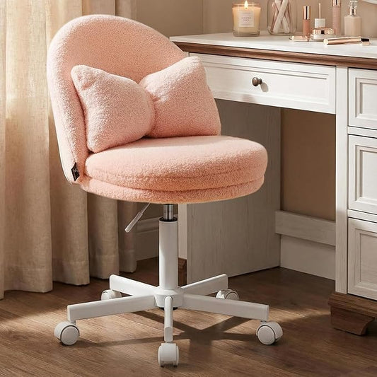 COMHOMA Vanity Chair with Teddy Velvet, Small Tall Armless Chair with Back, Cute Candy Chair for Girls Gift Living Room/Makeup Room/Bedroom/Kitchen (Height Use: Adjustable from Desk to Bar Height)