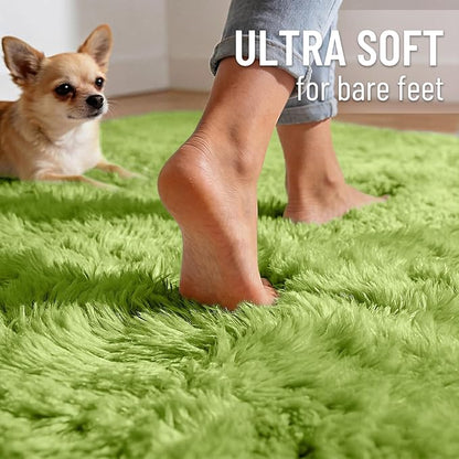OLANLY Area Rugs for Living Room Bedroom, Machine Washable 4x5.9 ft Soft Fluffy Shaggy Bedside Rug, Indoor Floor Carpet for Kids Girls and Boys, Dorms, Nursery Rooms, Home Decor Aesthetic, Grass Green