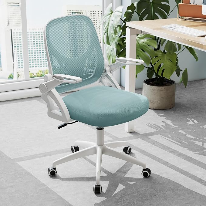 Giantex Mesh Office Chair, Ergonomic Desk Chair with Flip-up Arms & Lumbar Support, Height Adjustable Swivel Computer Desk Chair with High Back for Home Office (Blue)