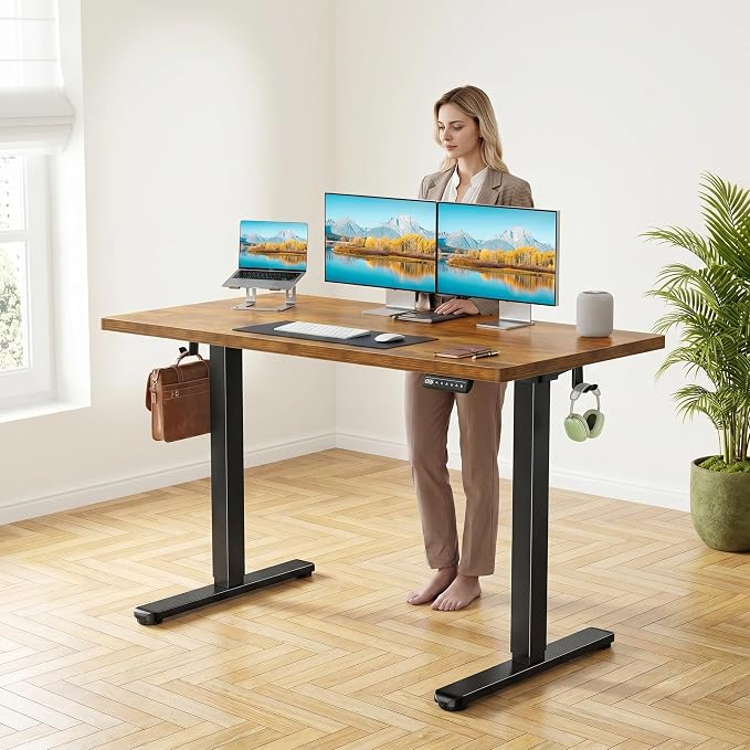 Marsail Electric Standing Desk with One-Piece Desktop,55 x 30 inch Height Adjustable Office Gaming Computer Desk with Deeper Tabletop,Home Office Stand up Desk with 4 Memory Presets, 2 Packages