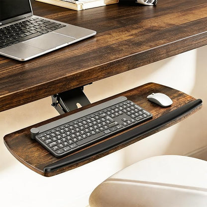 AX WABER Keyboard Tray Under Desk with Storage Drawer, Height Adjustable Keyboard Tray Slide Out 360° Swivel Tilt, Ergonomic Under Desk Mount Keyboard & Mouse Holder for Gaming Home Office, Vintage