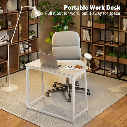 WOHOMO Folding Desk, Small Foldable Desk 31.5" for Small Spaces, Space Saving Computer Table Writing Workstation for Home Office, Easy Assembly, Oak