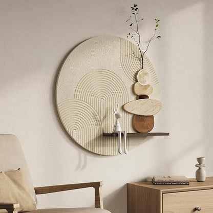 3D Textured Neutral Abstract Wall Art Decor with Shelf, Boho Beige and Brown Artwork for Walls, Modern Minimalist Wall Decor for Living Room, Hallway, Dining Room, Kitchen, Bedroom, Office 24x24 Inch