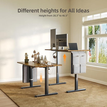 Claiks Electric Standing Desk Adjustable Height with Spacious Storage Bag, 48x24 Inch Stand Up Desk with Headphone Hook, Sit Stand Table for Home Office Computer Workstation, Rustic Brown