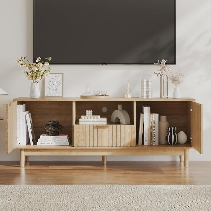 TV Stand and Coffee Table Set of 2, Mid Century Modern Lift Top Coffee Table, TV Console Table Living Room Table Sets for Living Room, Bedroom, Home Office, Oak