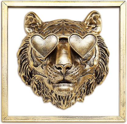 Newinhome Animal Heads Wall Decor (Includes Metal Frame) Resin Animals Sculptures Head Wall Hanging Decoration Gold vintage Wall Sculpture for Living Room Bedroom Office(Tiger)