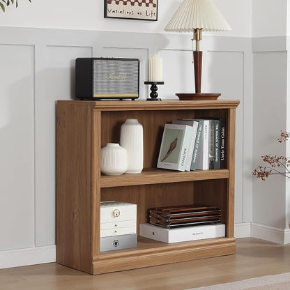 blini 2-Shelf Bookcase Wooden Bookshelves 33in Wide Floor Standing Display Storage Shelves Mahogany Bookcase for Home Office, Living Room, Bed Room