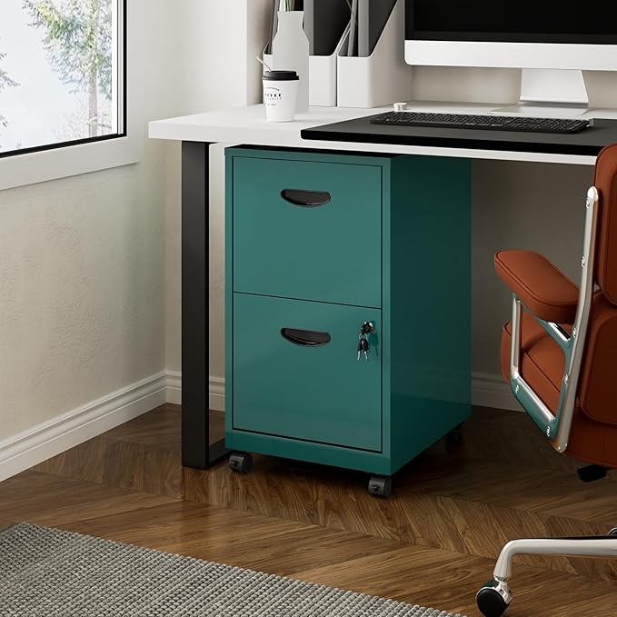 Polup 2 Drawer File Cabinet with Lock, Small Rolling Filing Cabinet for Home Office, Metal Mobile File Cabinets on Wheels, Under Desk Office Cabinets for Letter Size Folders - Assembly Required